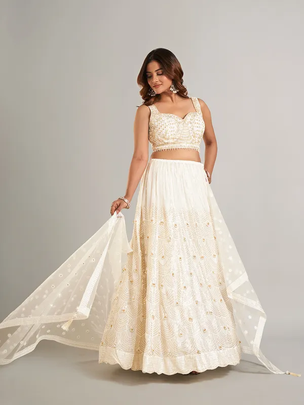 Stunning white silk lehenga choli with dupatta