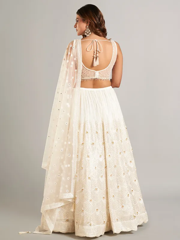 Stunning white silk lehenga choli with dupatta