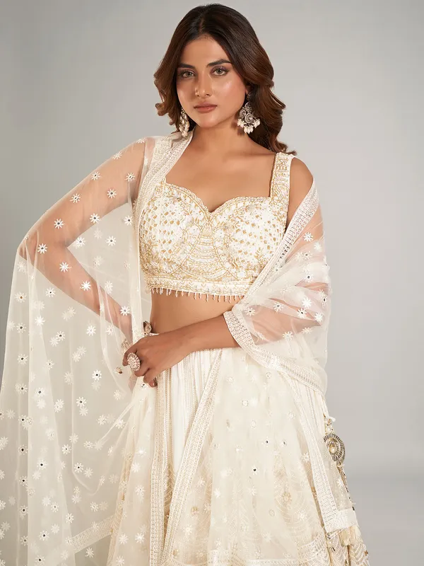 Stunning white silk lehenga choli with dupatta