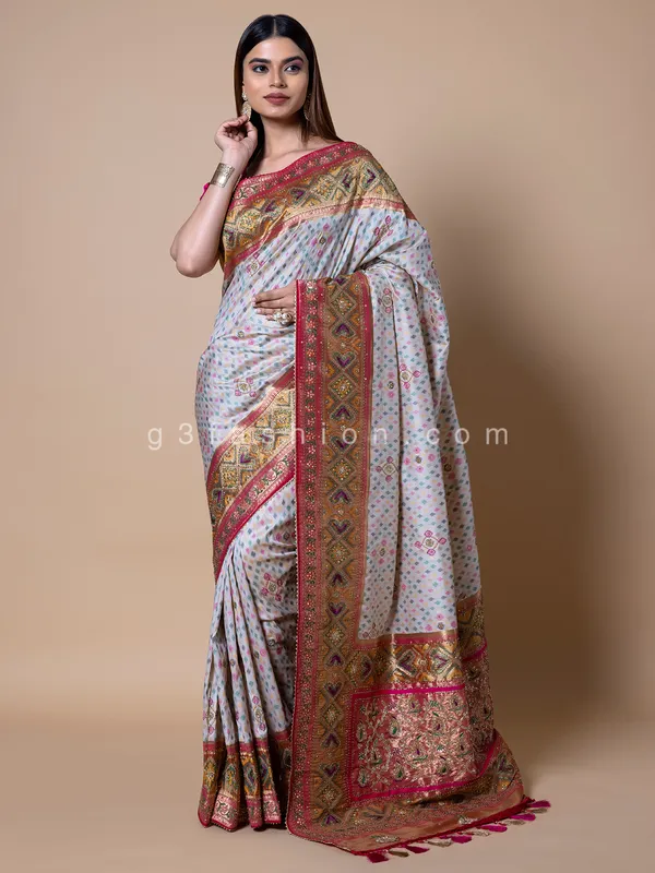 Stunning white silk saree