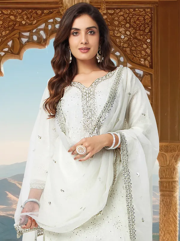 Stunning white silk salwar suit for festive