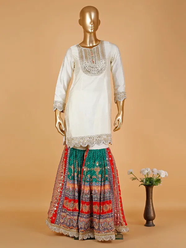 Stunning white silk sharara suit