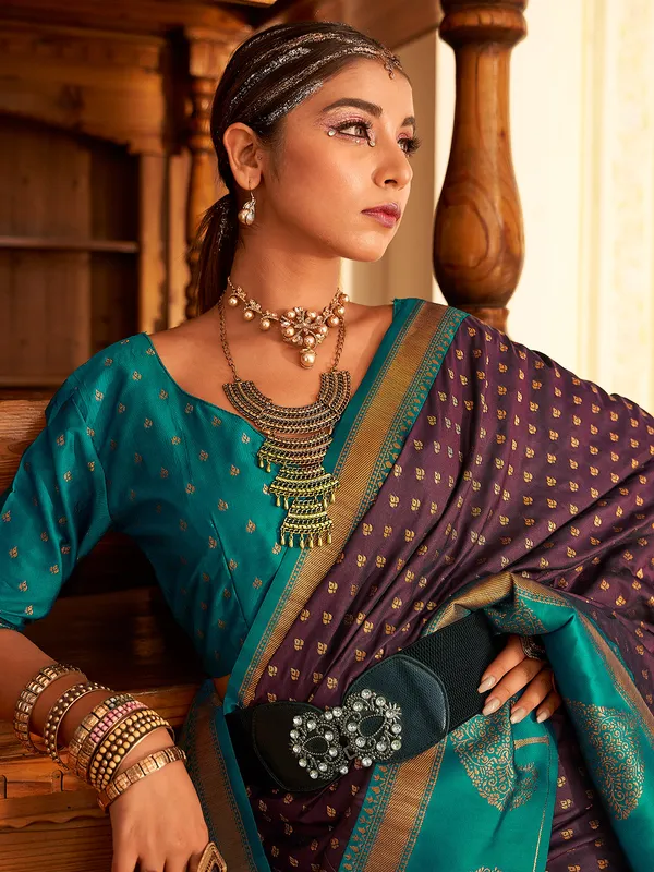 Stunning wine banarasi silk saree