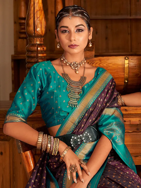 Stunning wine banarasi silk saree