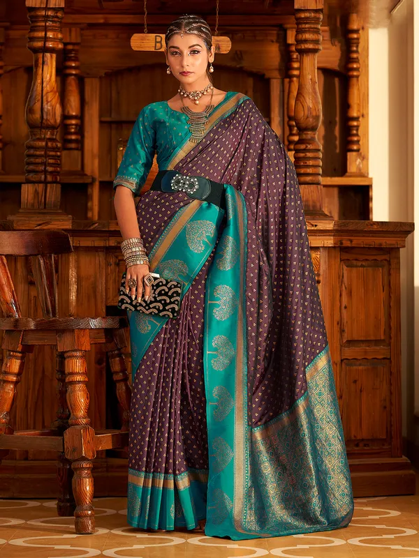 Stunning wine banarasi silk saree