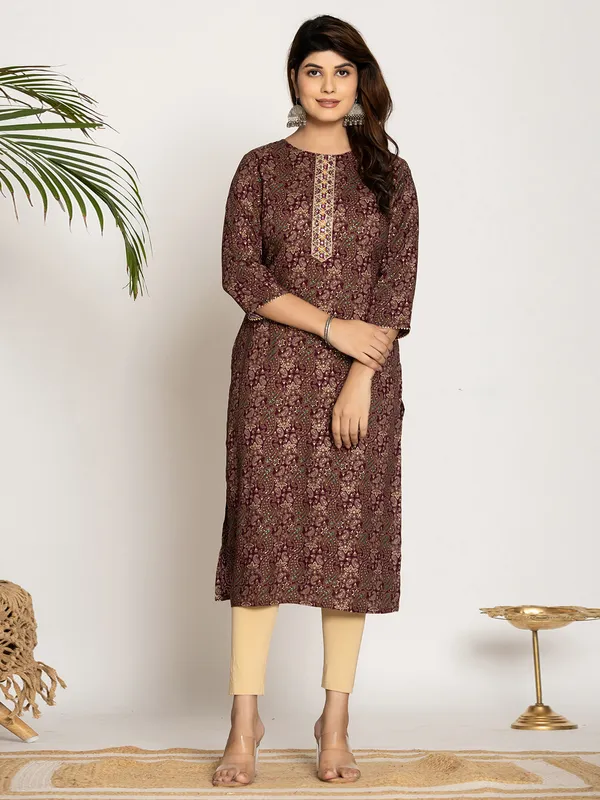 Stunning wine printed casual kurti in silk