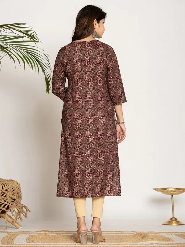 Stunning wine printed casual kurti in silk