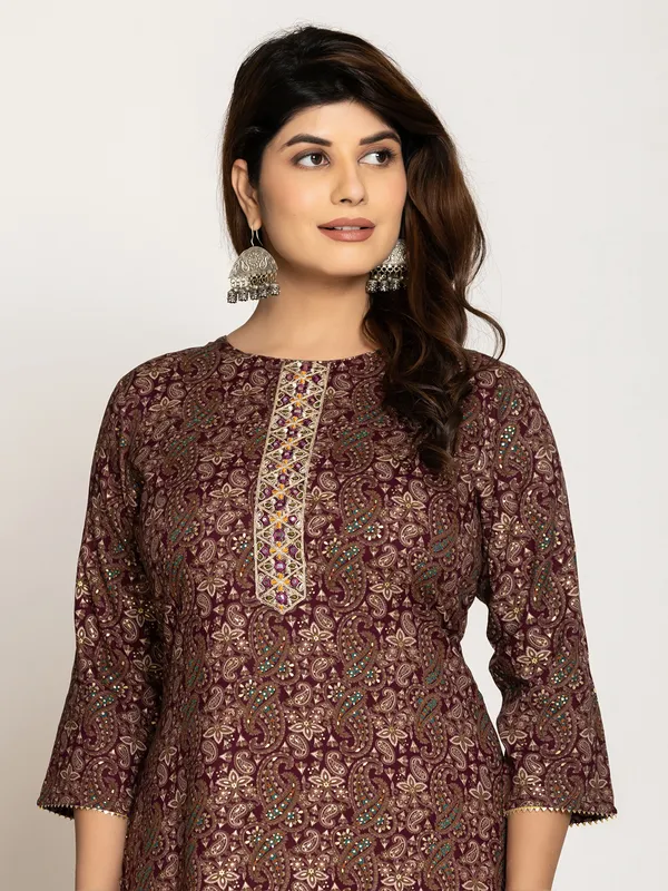 Stunning wine printed casual kurti in silk