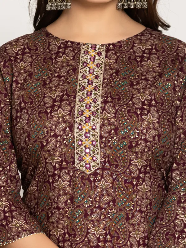 Stunning wine printed casual kurti in silk
