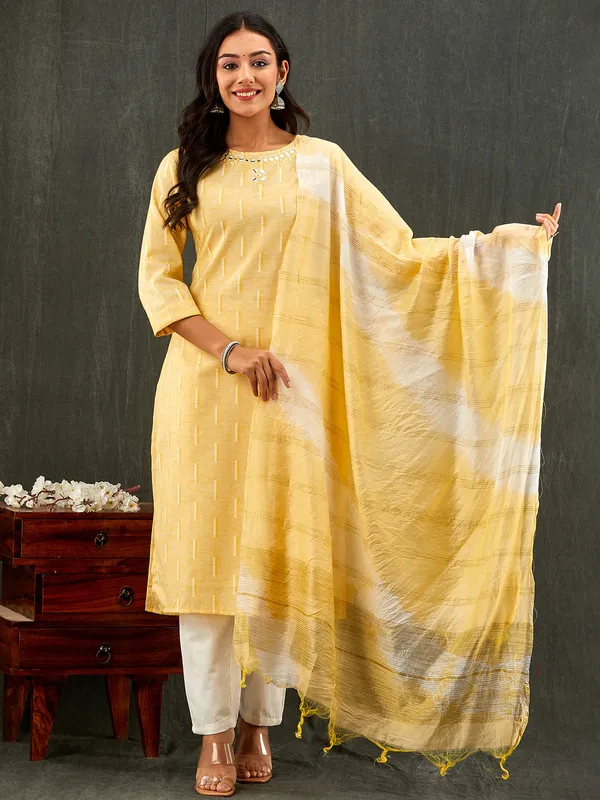 Stunning yellow cotton kurti set