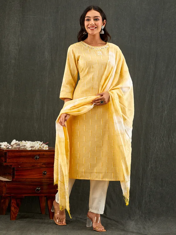 Stunning yellow cotton kurti set
