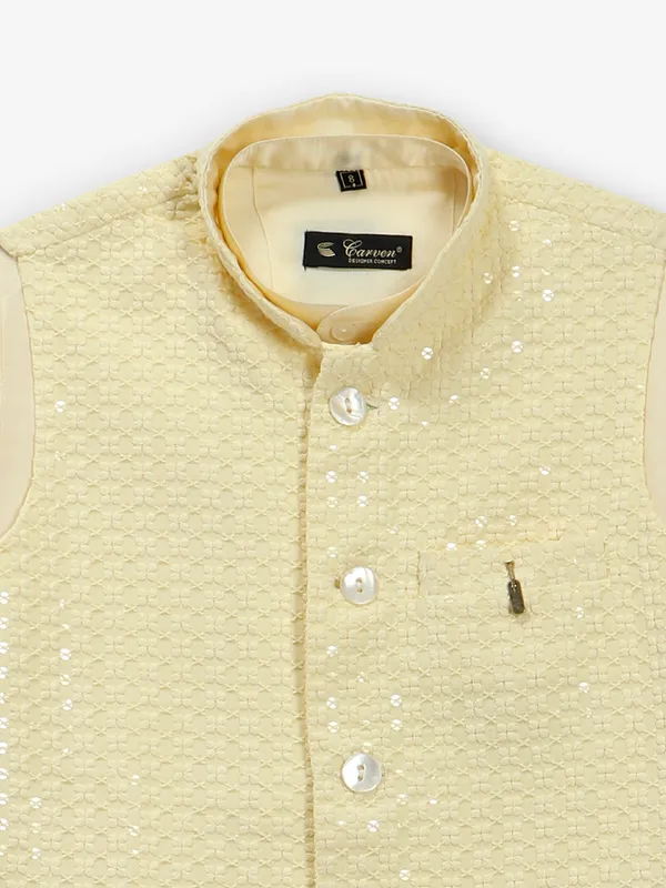 Stunning yellow cotton silk waistcoat set