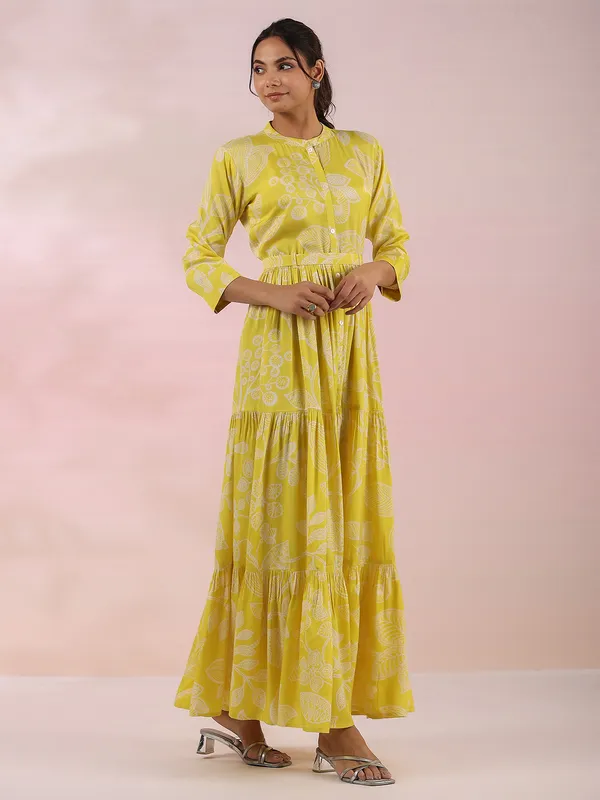 Stunning yellow printed cotton dress