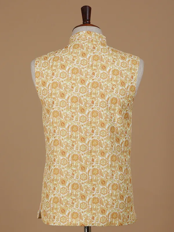 Stunning yellow silk printed waistcoat