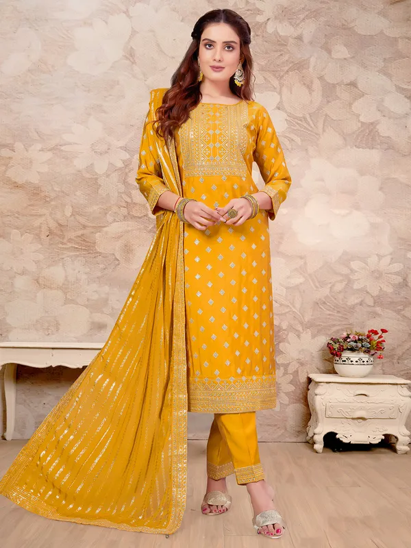 Stunning yellow silk salwar suit