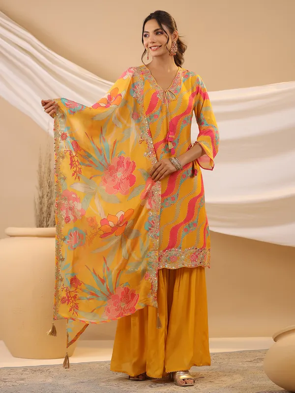 Stunning yellow silk sharara set