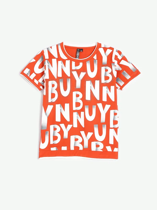 Sturd cotton orange printed t shirt
