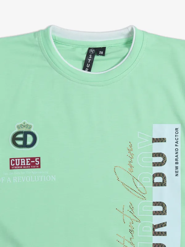 Sturd pista green printed cotton t shirt