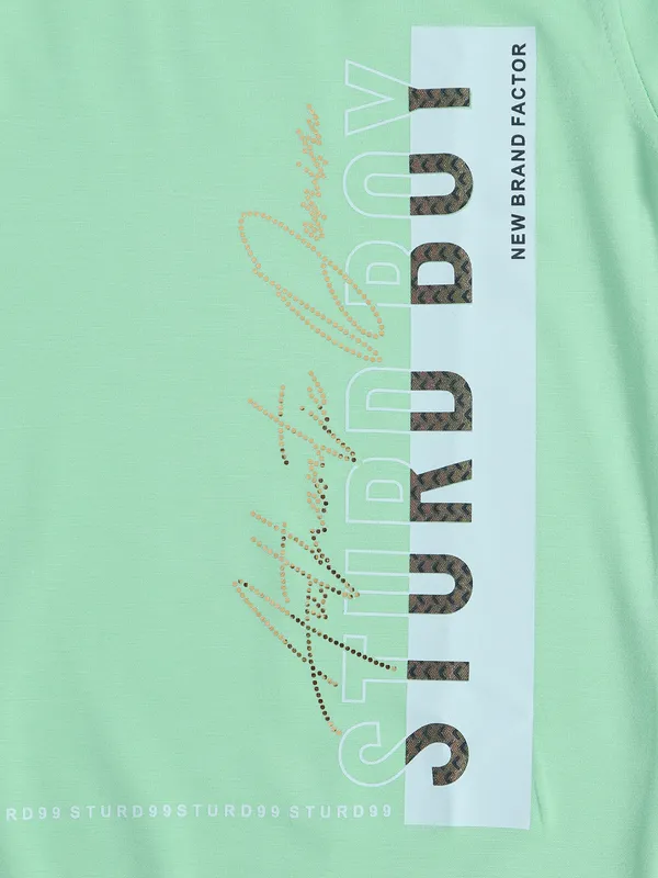 Sturd pista green printed cotton t shirt