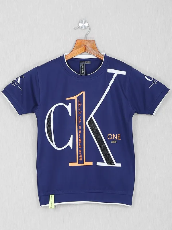 Sturd printed navy cotton boys casual t-shirt