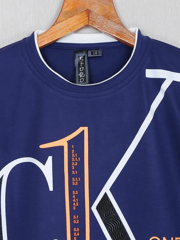 Sturd printed navy cotton boys casual t-shirt