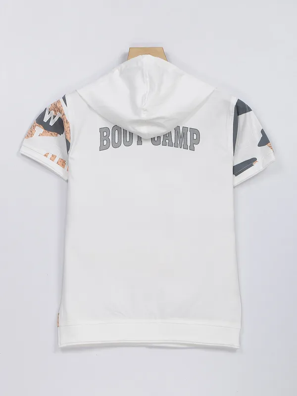 Sturd white and peach printed cotton t shirt