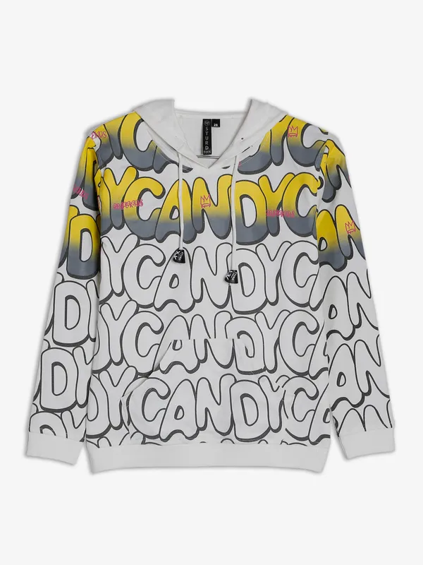 Sturd white printed hooded t shirt in cotton