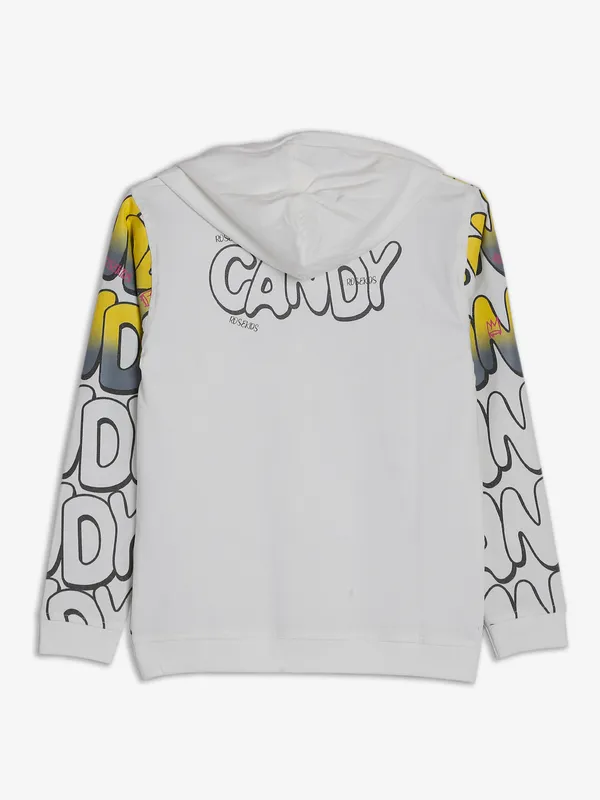 Sturd white printed hooded t shirt in cotton