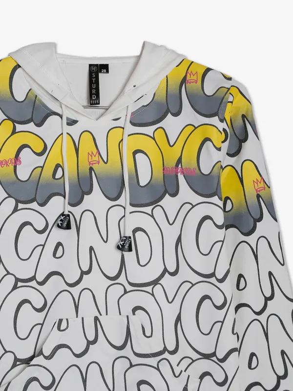 Sturd white printed hooded t shirt in cotton