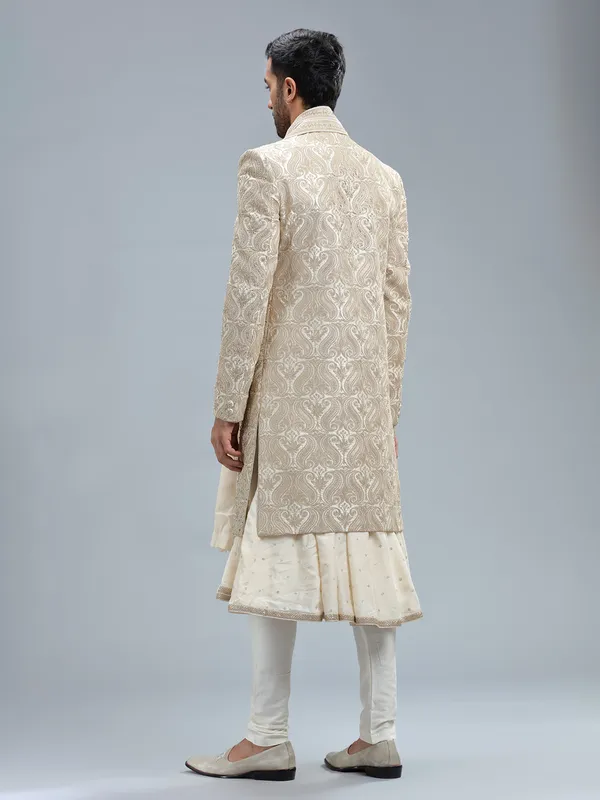 Stuuning cream raw silk sherwani