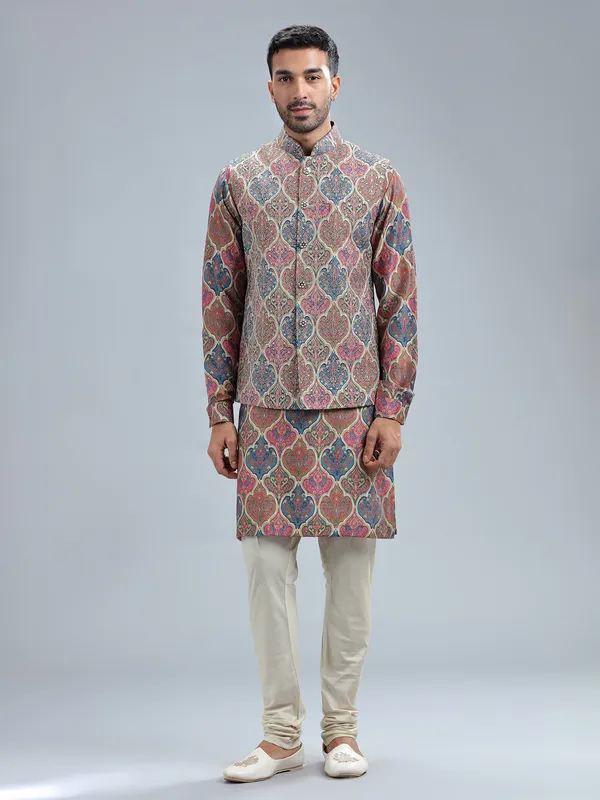 Stuuning multi-color printed waistcoat set