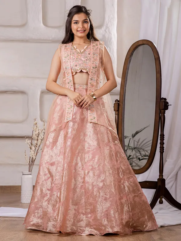 Stunning peach organza lehenga choli for girl
