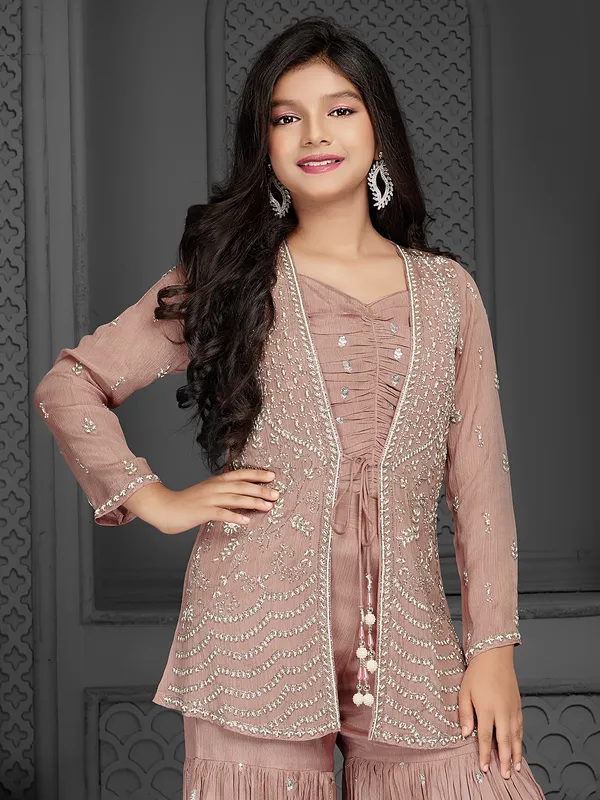 Stuuning peach silk sharara salwar suit