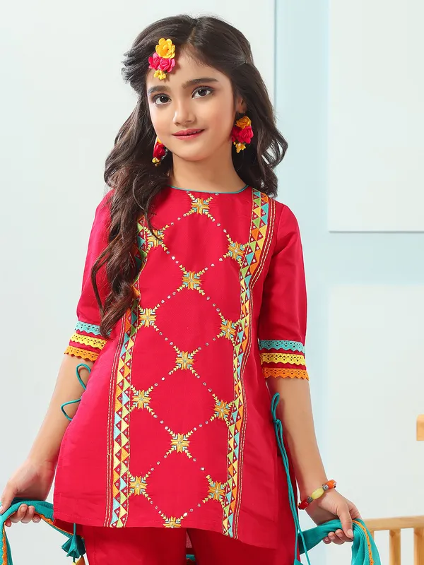 Stuuning red silk sharara set