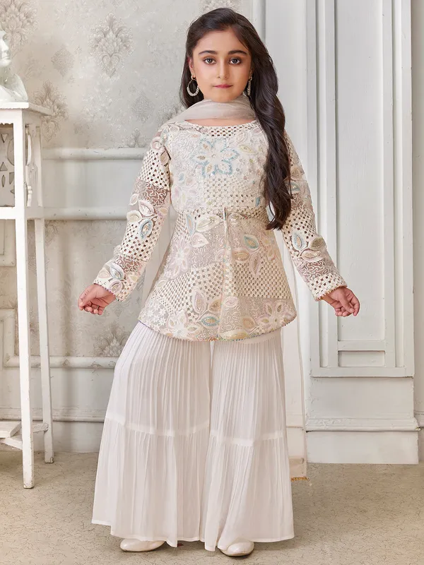 Stuuning white georgette sharara set for girls