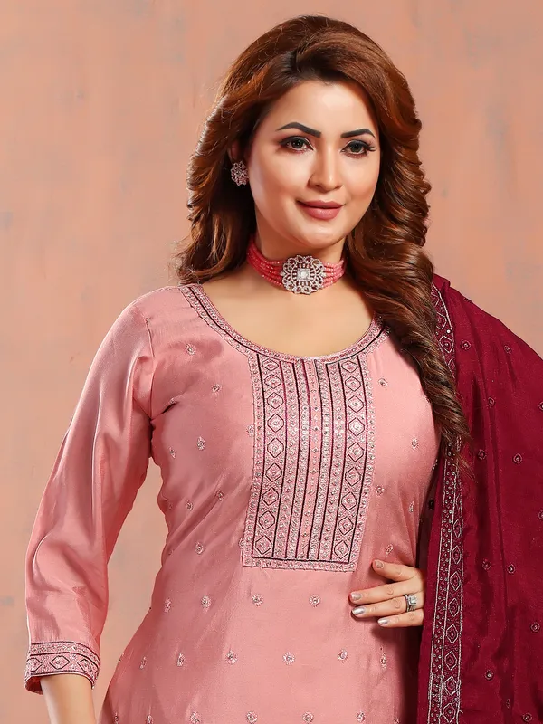 Stylish baby pink silk salwar suit