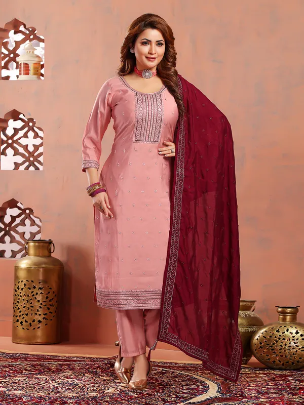 Stylish baby pink silk salwar suit