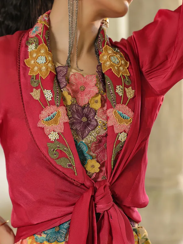 Stylish beige and maroon silk lehenga choli