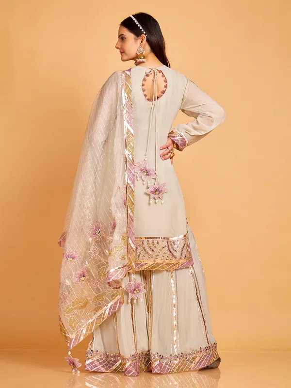 Stylish beige georgette sharara suit