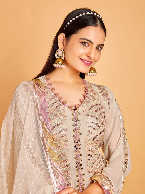 Stylish beige georgette sharara suit