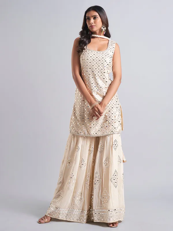 Stylish beige palazzo salwar suit in georgette