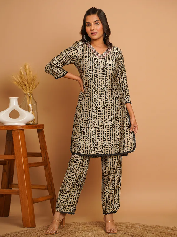 Stylish beige silk co ord set