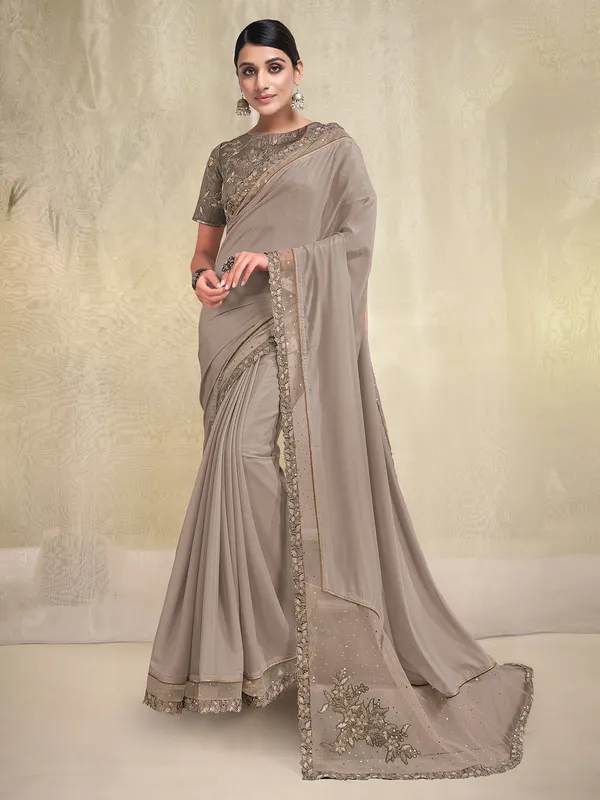 Stylish beige wedding saree