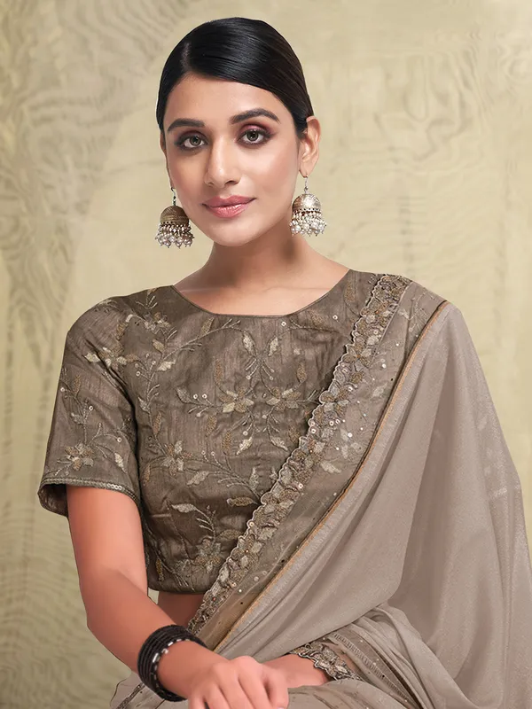 Stylish beige wedding saree