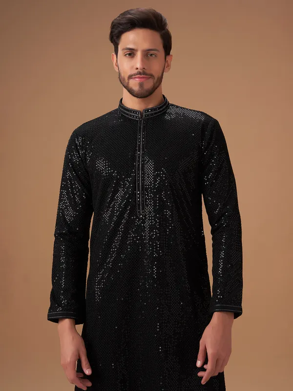 Stylish black georgette  Men Kurta pajama