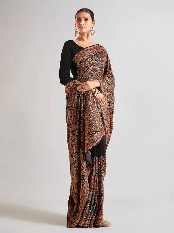 Stylish black georgette saree