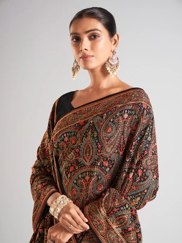 Stylish black georgette saree