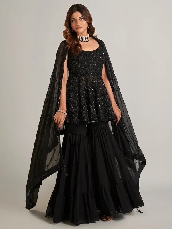 Stylish black georgette sharara suit