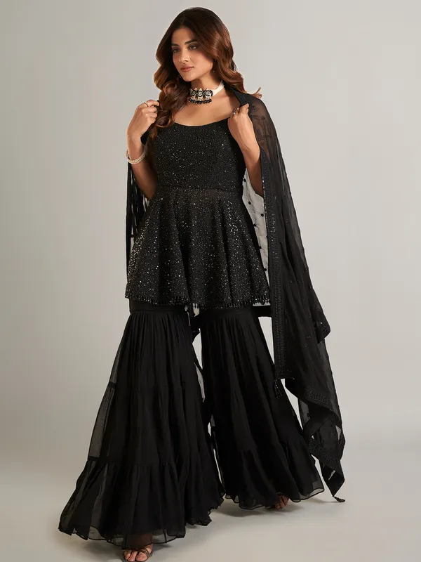 Stylish black georgette sharara suit