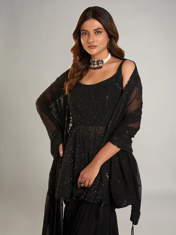 Stylish black georgette sharara suit